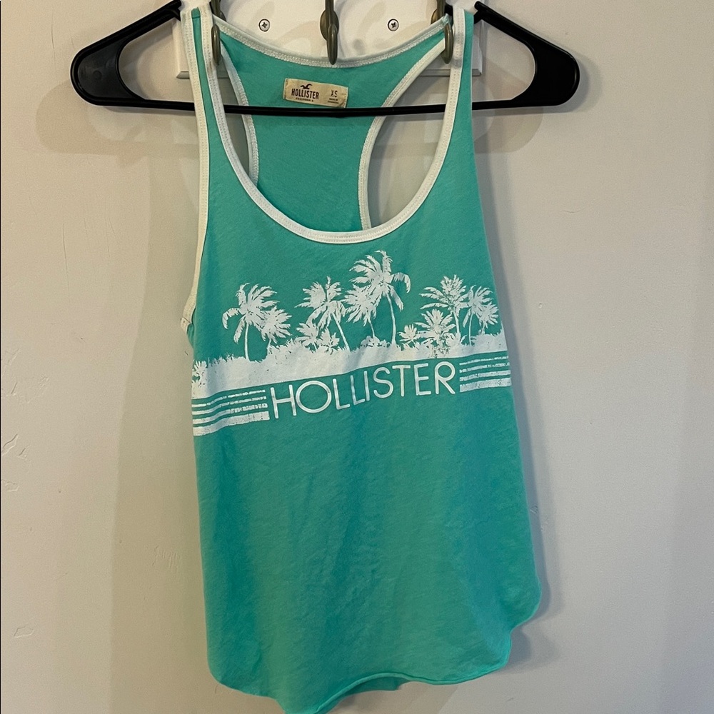 Hollister Teal Tank Top with Palm Design
